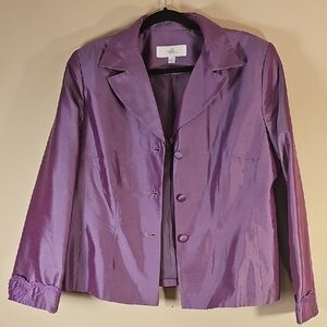 Oleg Cassini 100% Silk Purple Women's Blazer Size 16